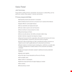 Sales Retail Job Description example document template 