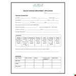 Nursing Employment Application example document template