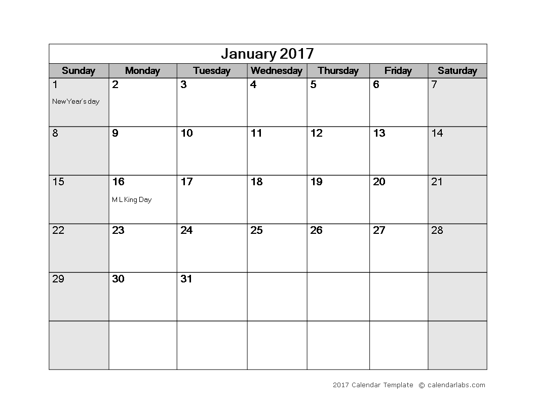 Monthly Calendar Template