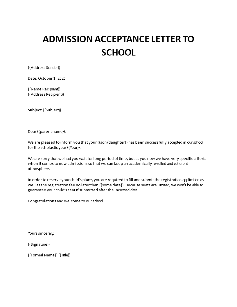 Sample Of Acceptance Letter For Admission