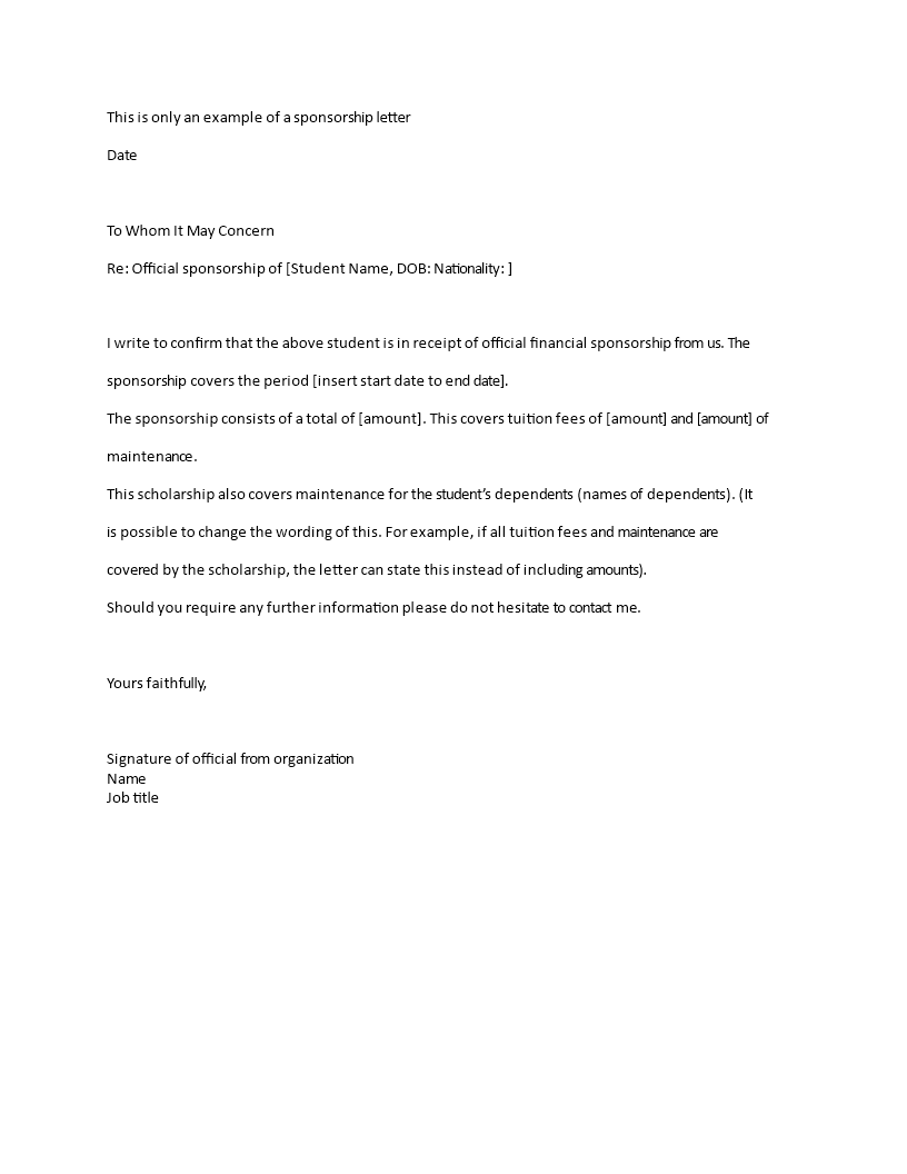 Sponsorship Letter Template - Official Student Sponsorship Letter Covers