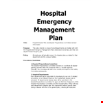 Emergency Management Plan for Hospitals: Ensure Safety and Preparedness in Times of Disasters example document template 