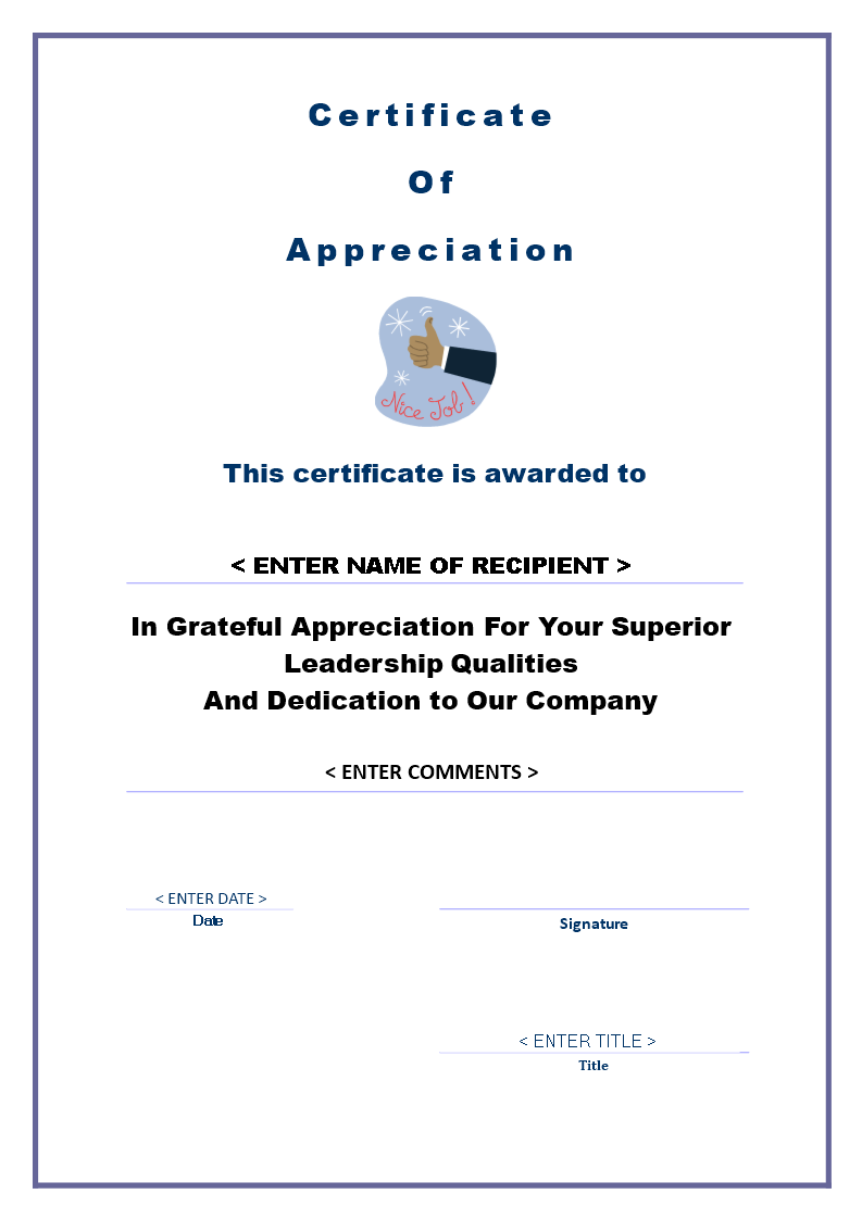 Customize and Download Certificate of Appreciation Template