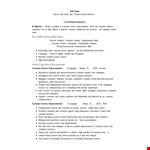 Sales Customer Service Resume example document template 