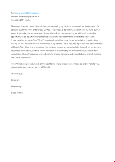 Resignation Letter Template for Sales Professionals | Enterprises