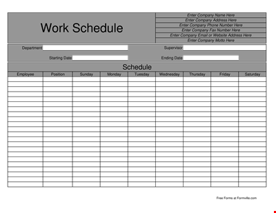 Work Scheduling Template - Company, Phone Number, Address | Enter