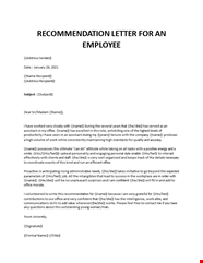 Recommendation Letter For An Employee