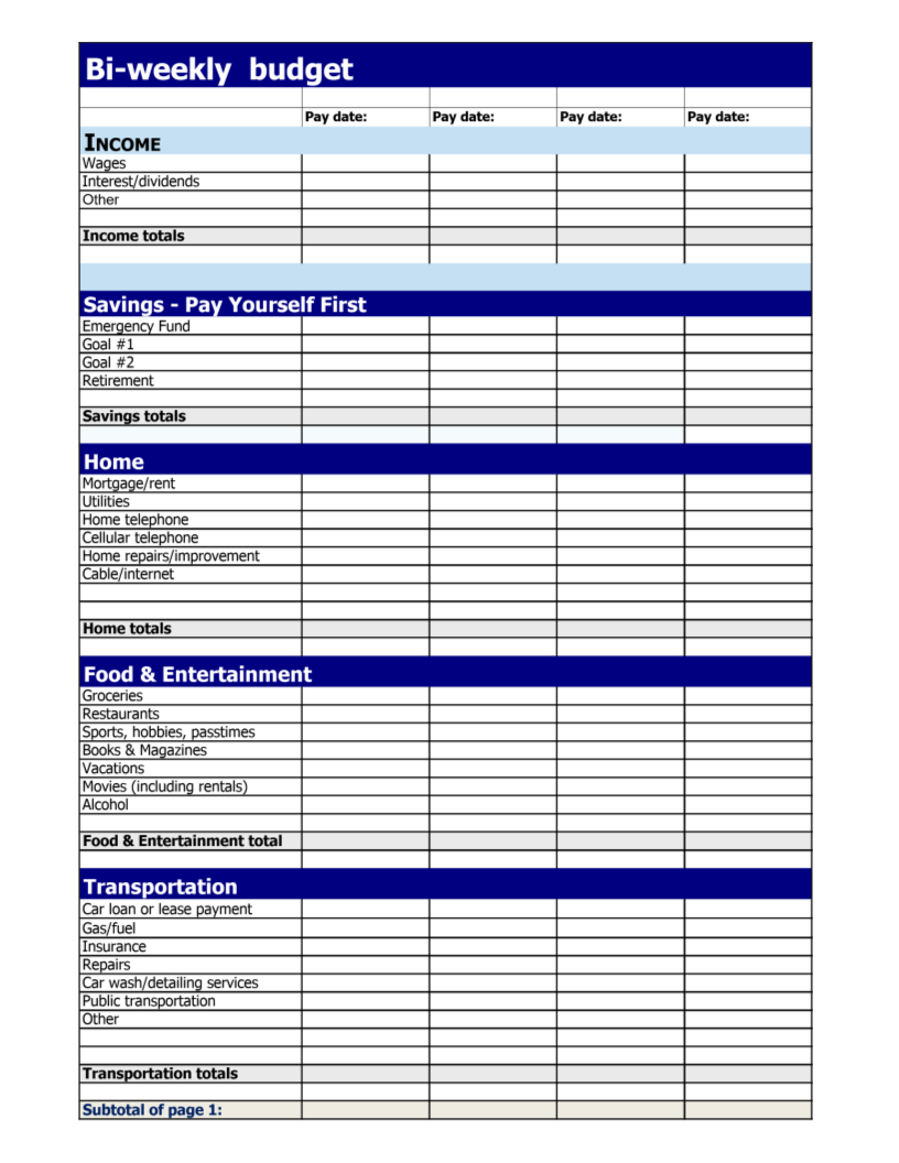 Printable Bi Weekly Budget Template - Download and Track Your Finances