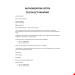 Authorization Letter To Collect Passport example document template