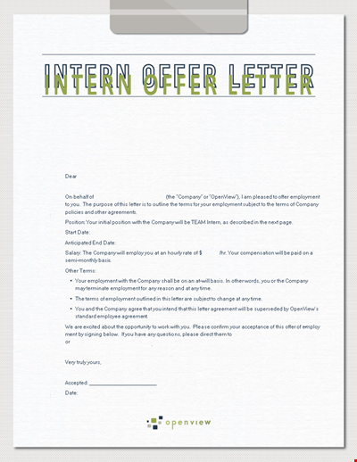 Marketing Internship Offer Letter Sample