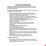 Sales Clerk Job Description - Store Sales | Customer Service | Merchandise Ability example document template 