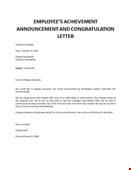 Employee Achievement Congratulation Letter