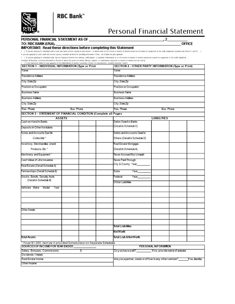 Free Personal Financial Statement Template - Manage Your Credit ...