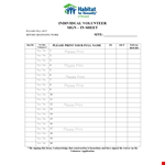 Volunteer Sign In Sheet for Individual Volunteers example document template