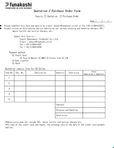 Quotation Purchase Order Form