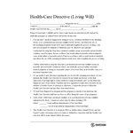 Living Will Template - Create a Health Directive and Condition Declarer example document template 