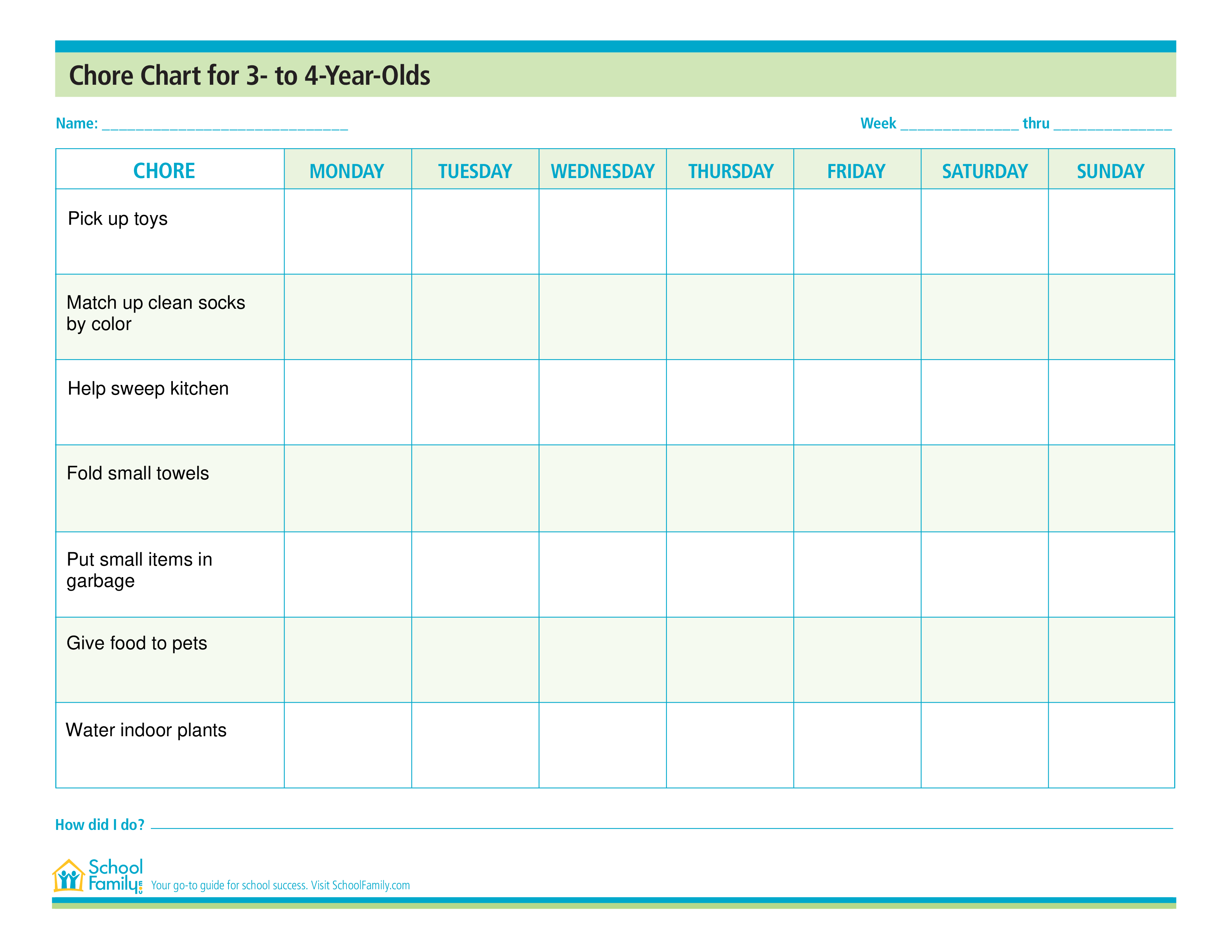 Chore Chart For To Year Kids