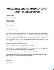 General Manager Cover Letter