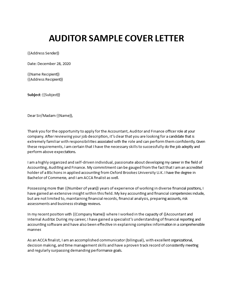 application letter for an auditor