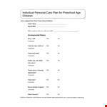 Personal Care Plan Template for Individuals: Staff, Parents, & Initials example document template