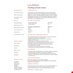 Teacher Assistant Resume Pdf example document template 