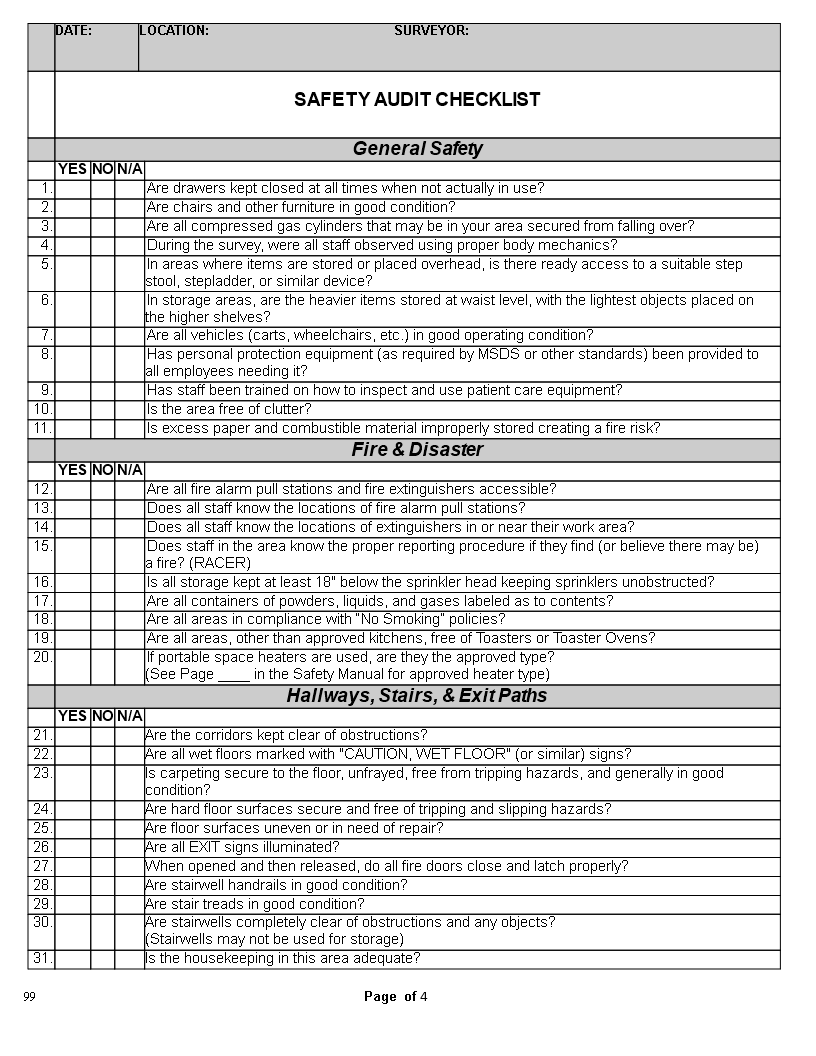 Safety Audit Checklist Template