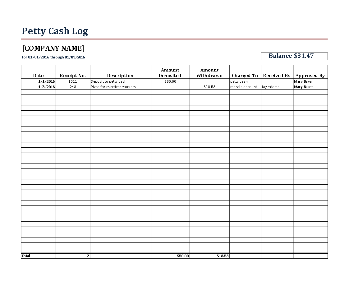 Efficient Petty Cash Log for Accurate Record-Keeping