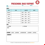 Preschool Daily Sheet example document template