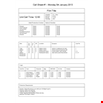 Sample Call Sheet Template example document template