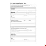 Pre Tenancy Application Form example document template