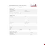 Prospective Tenant Application Form | Property Address | Tenancy example document template