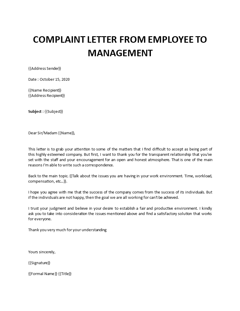 complaint-letter-from-employee-to-management
