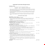 Residential Construction Manager Resume example document template 