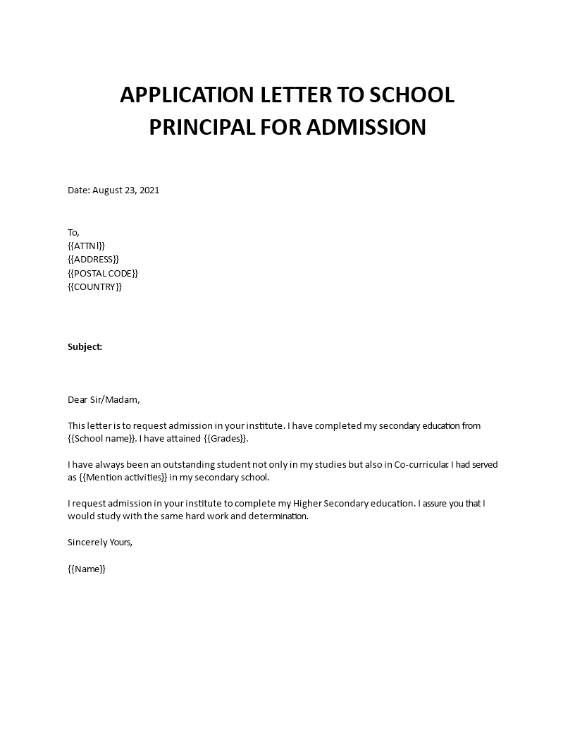 application letter for principal of college