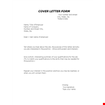 Cover Letter Form Template | PDF Format example document template