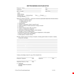 Employee Warning Notice - Departmental Discipline | XYZ Company example document template