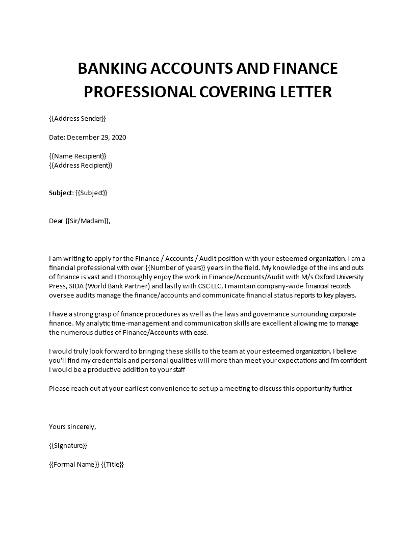 cover letter for bank work
