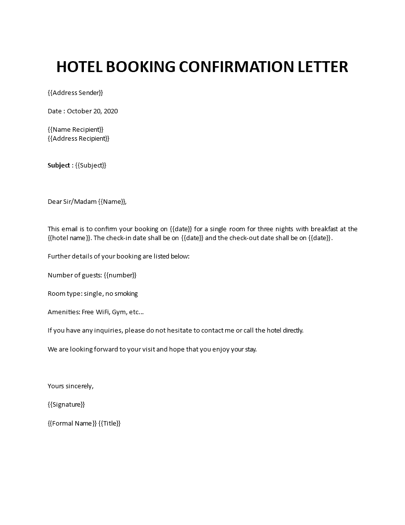Reservation Confirmation Letter Hotel Terbaru
