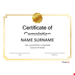 Certificate Completion example document template