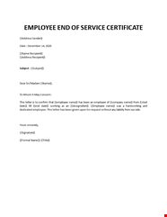 Employee Certificate Of Service Template