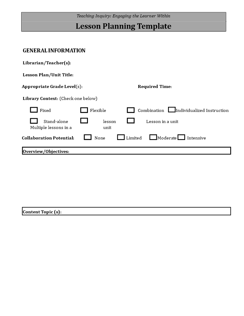 Download Standard Lesson Plan Template
