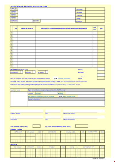 Department Material Requisition Form