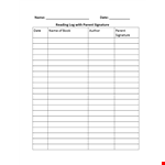 Easy-to-Use Reading Log Template for Parents - Track Your Child's Progress with Signatures example document template