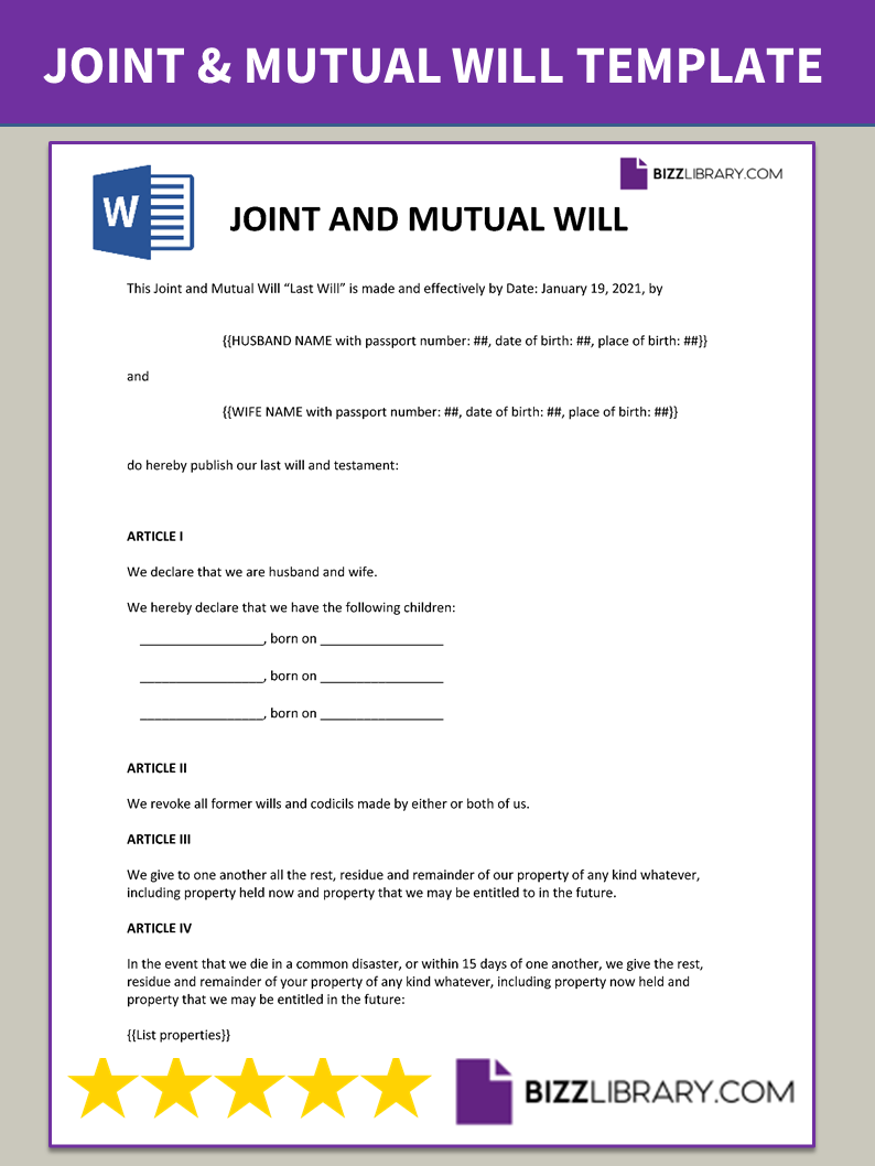 Joint Will For Married Couple Template