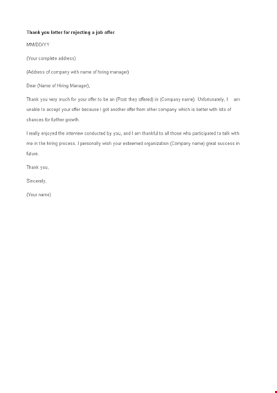 Professional Business Rejection Letter