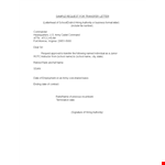 Request for Transfer Letter Template - Formal School Transfer Request example document template
