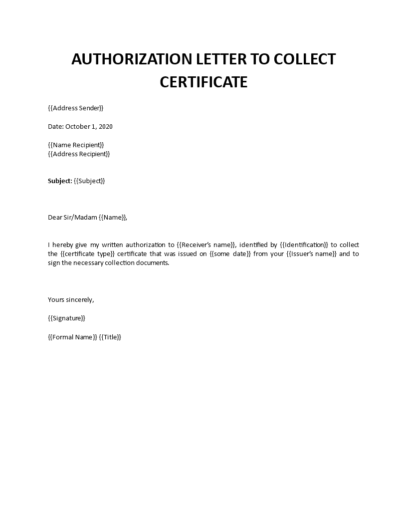 Authorization Letter Collect Documents Template Business Format - Vrogue
