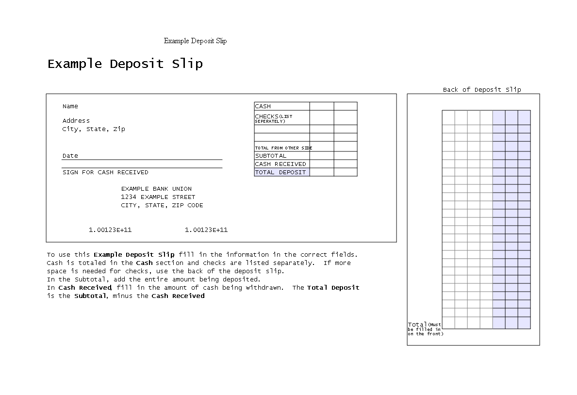 Deposit Slip Template