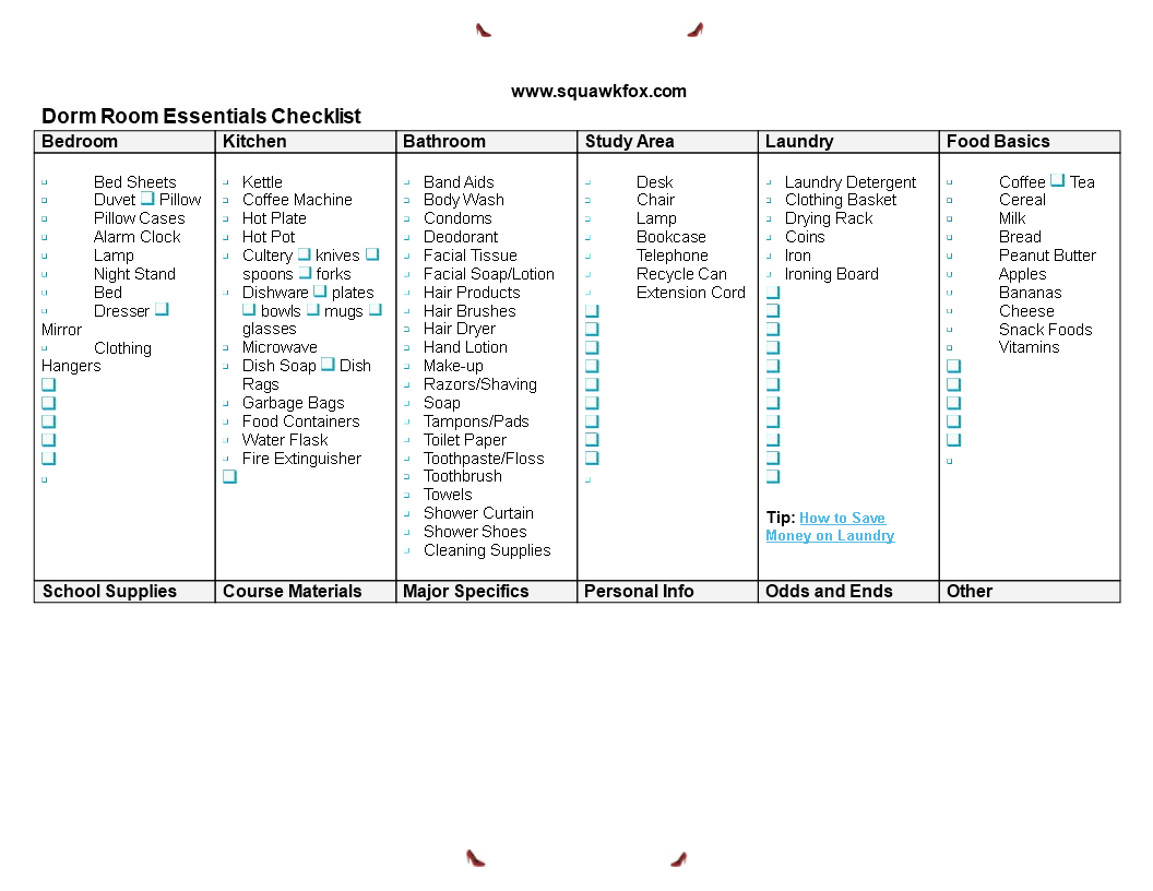 Dorm Room Essentials Checklist