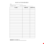 Silent Auction Bid Sheet - Free Template example document template